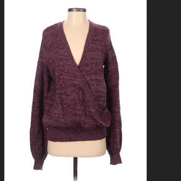FREE PEOPLE Karina Alpaca Wool Blend Crossover Wrap Cozy Maroon Slouchy Sweater - Picture 3 of 4